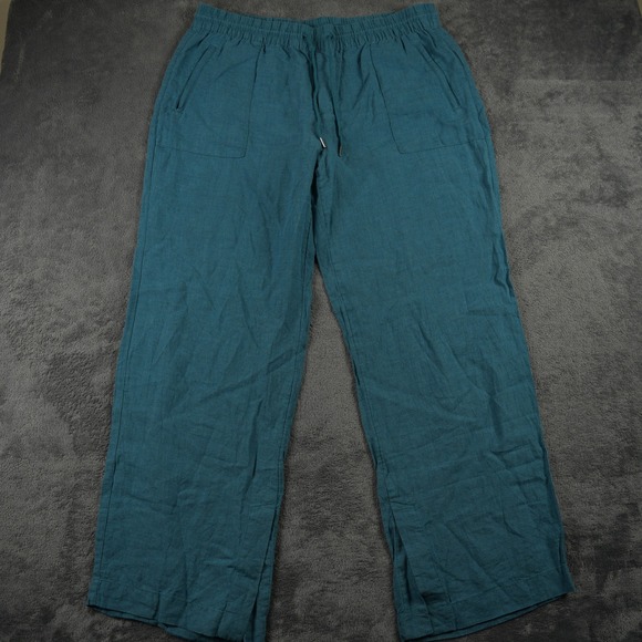 Athleta Retreat Linen High Rise Wide Leg Pant Size 16T Teal Blue Baggy Boho - Picture 1 of 11